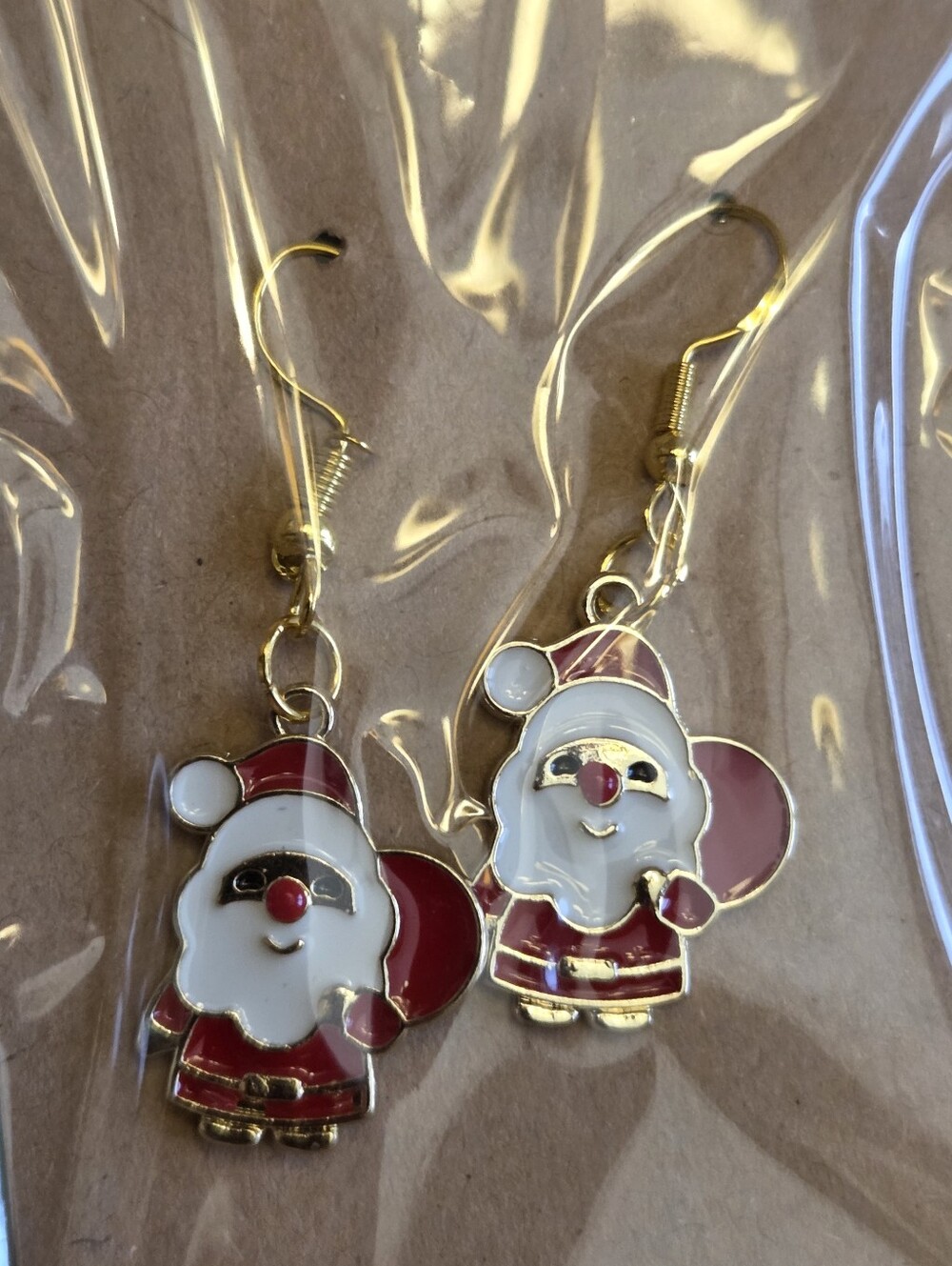 Gold-Tone Santa Claus Dangle Earrings in Red and White